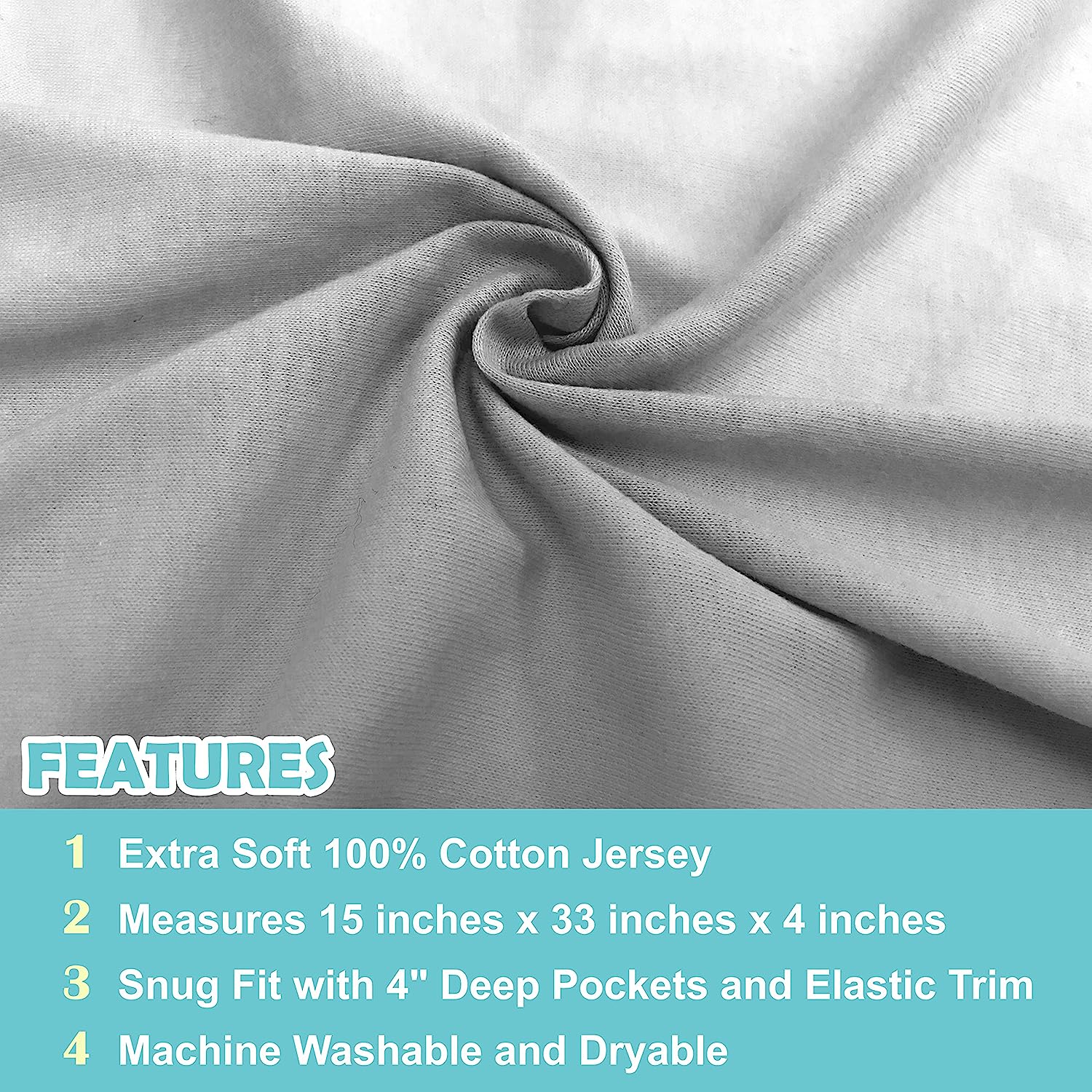 American Baby Company 15" x 33" Fitted Bassinet Sheet, 100% Natural Cotton Jersey Knit, Grey, Soft Breathable, for Boys and Girls(Pack of 1) - Image 2